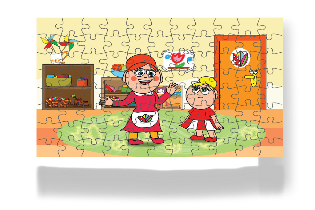 Az óvónő bátorítja Katát – 88 darabos kartonpuzzle