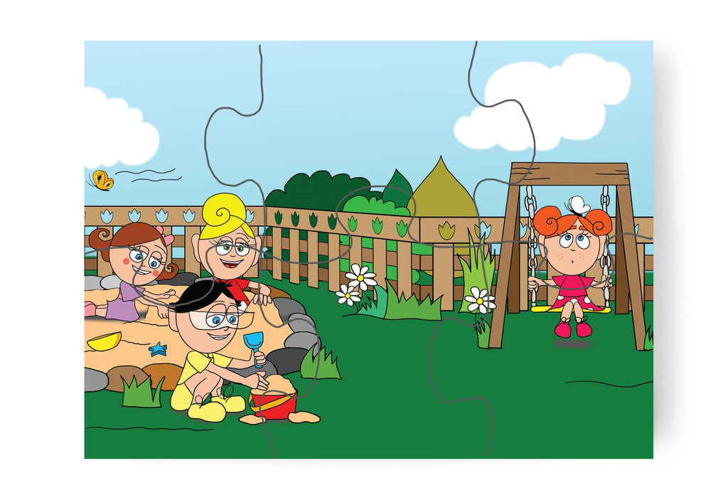 Tavaszi játék az óvoda udvarán – Dolly és a virágok puzzle, 6 darab [TC07-01-P06]