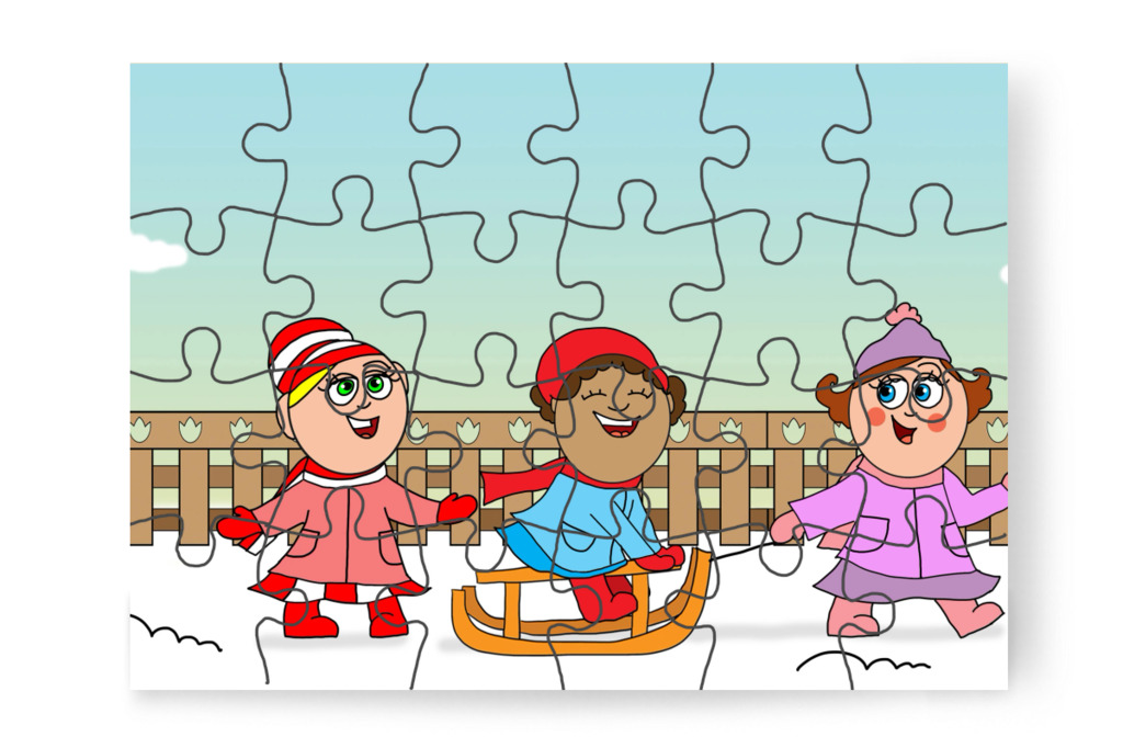 A lányok szánkóznak – Ádám és az elveszett Mikulás-csomag puzzle, 24 darab [TC48-08-P24]