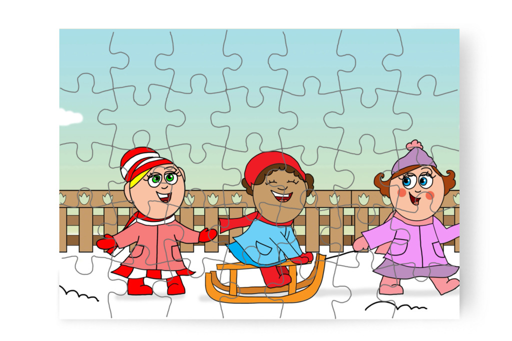 A lányok szánkóznak – Ádám és az elveszett Mikulás-csomag puzzle, 35 darab [TC48-08-P35]