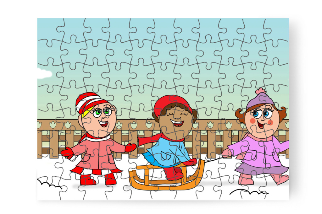 A lányok szánkóznak – Ádám és az elveszett Mikulás-csomag puzzle, 88 darab [TC48-08-P88]