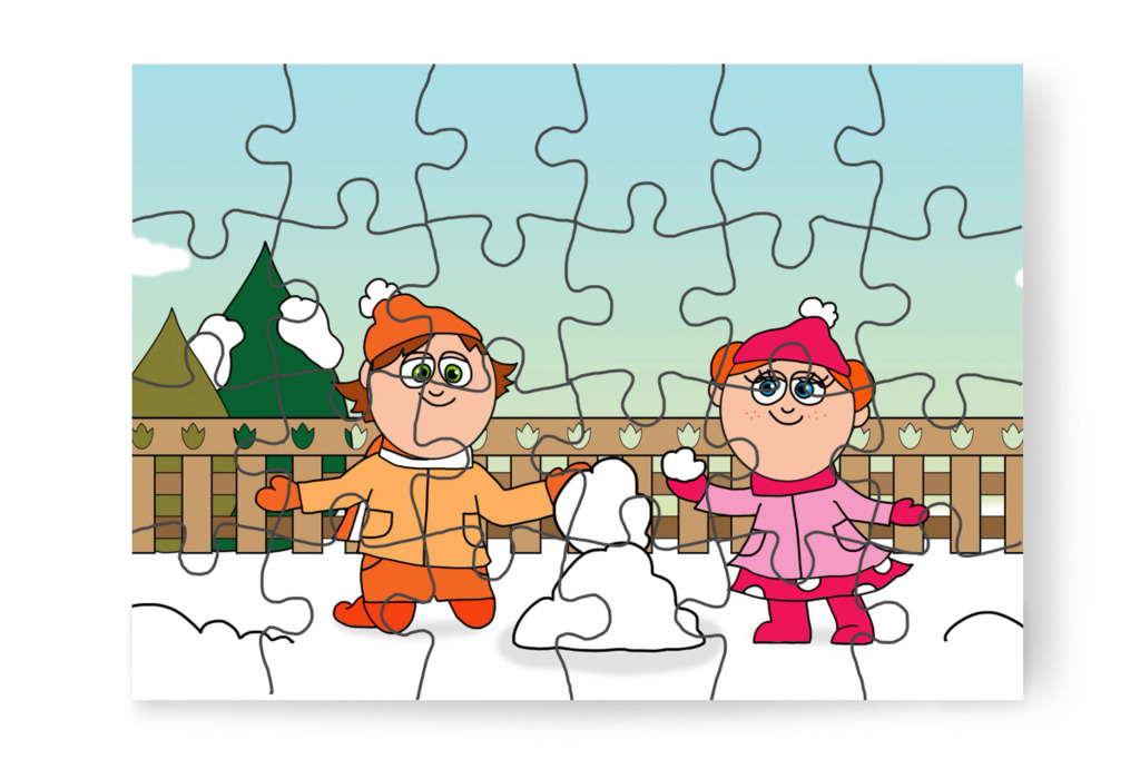Klára és Ádám hóembert készít – Ádám és az elveszett Mikulás-csomag puzzle, 24 darab [TC48-10-P24]