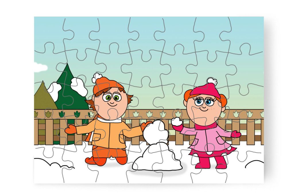 Klára és Ádám hóembert készít – Ádám és az elveszett Mikulás-csomag puzzle, 35 darab [TC48-10-P35]