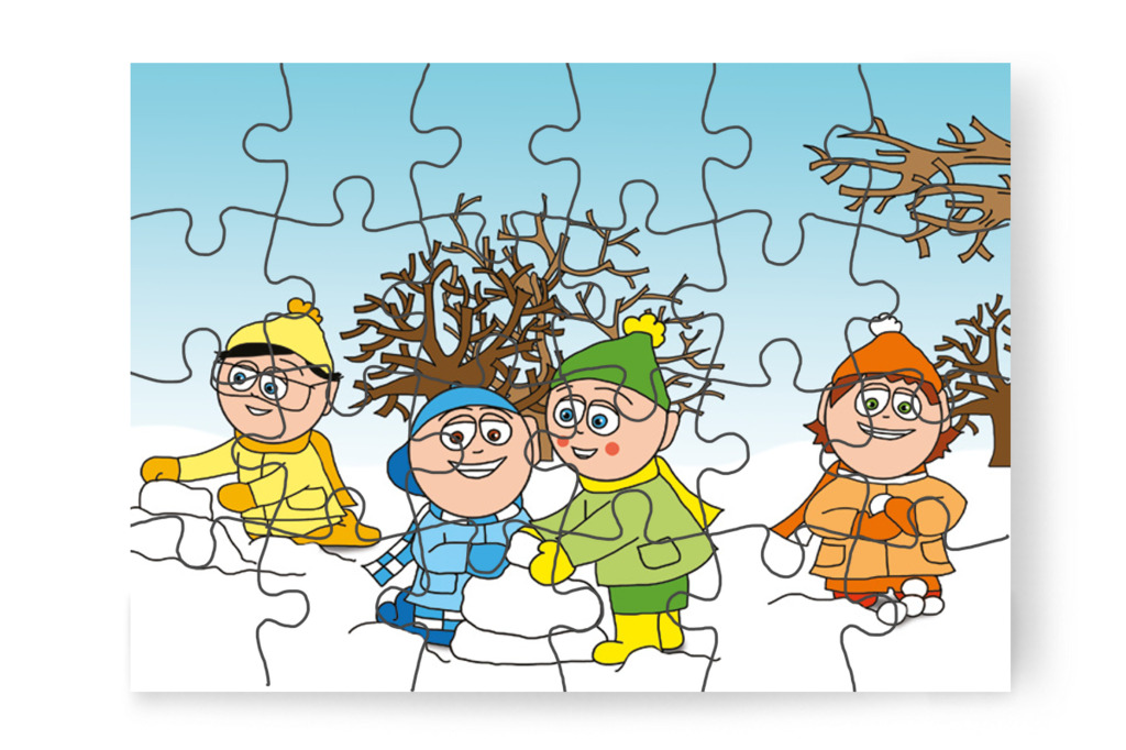 A fiúk hóvárat és hóembert építenek – Natali kesztyűje puzzle, 24 darab [TC11-08-P24]