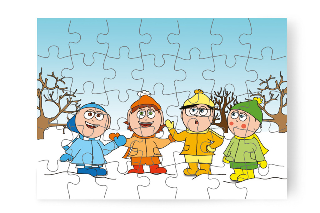 A fiúk a hógolyózásról tervezgetnek – Natali kesztyűje puzzle, 35 darab [TC11-02-P35]