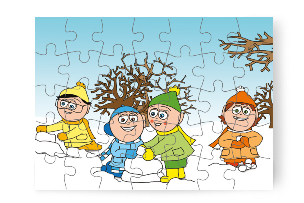 A fiúk hóvárat és hóembert építenek – Natali kesztyűje puzzle, 35 darab [TC11-08-P35]