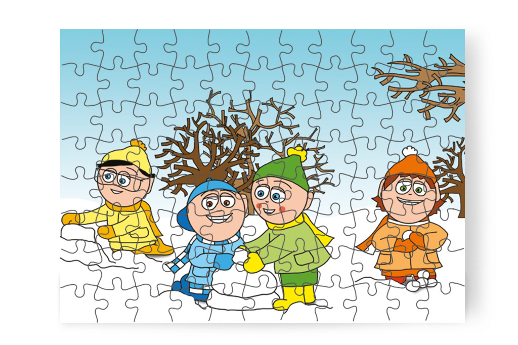 A fiúk hóvárat és hóembert építenek – Natali kesztyűje puzzle, 88 darab [TC11-08-P88]
