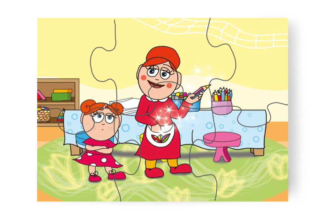 Óvónéni csíkos ceruzát ad Klárának – Klára rajzol puzzle, 6 darab [TC12-08-P06]