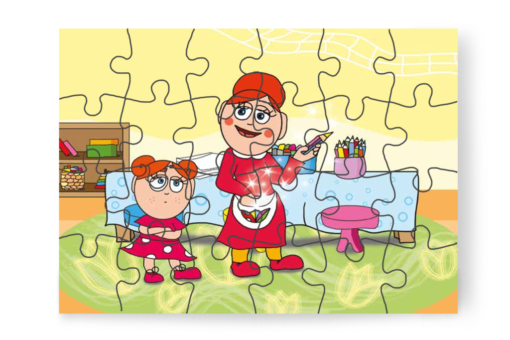 Óvónéni csíkos ceruzát ad Klárának – Klára rajzol puzzle, 24 darab [TC12-08-P24]