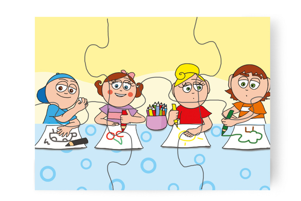 A gyerekek tavaszi rajzokat készítenek – Klára rajzol puzzle, 6 darab [TC12-10-P06]