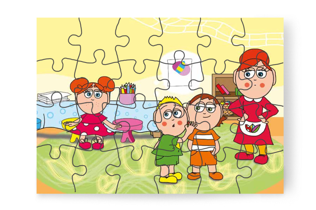 Patrik és Ádám csúfolják Klára lepkéjét – Klára rajzol puzzle, 24 darab [TC12-13-P24]