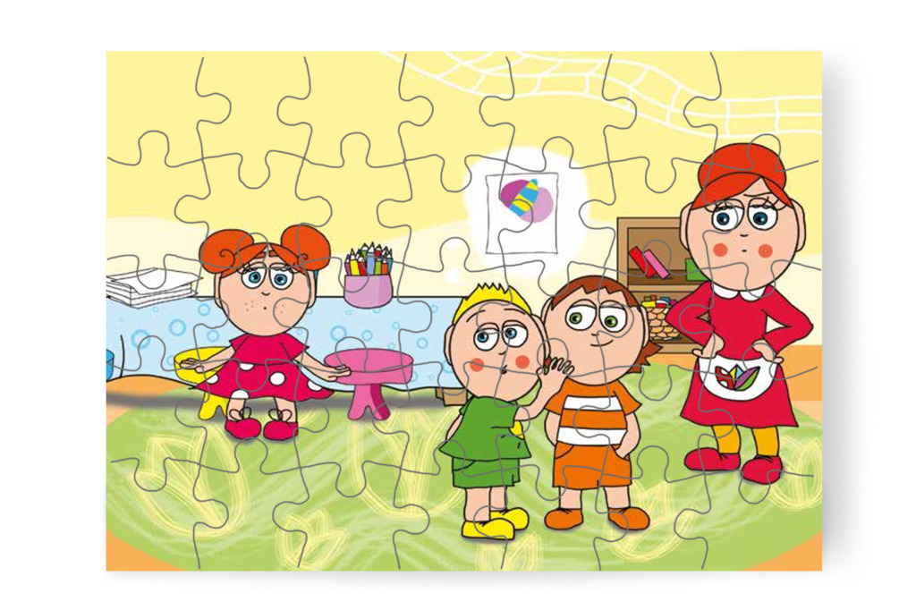 Patrik és Ádám csúfolják Klára lepkéjét – Klára rajzol puzzle, 35 darab [TC12-13-P35]