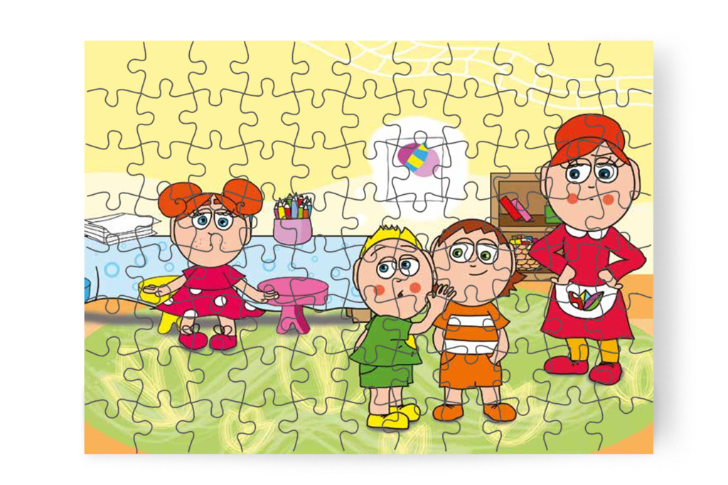 Patrik és Ádám csúfolják Klára lepkéjét – Klára rajzol puzzle, 88 darab [TC12-13-P88]
