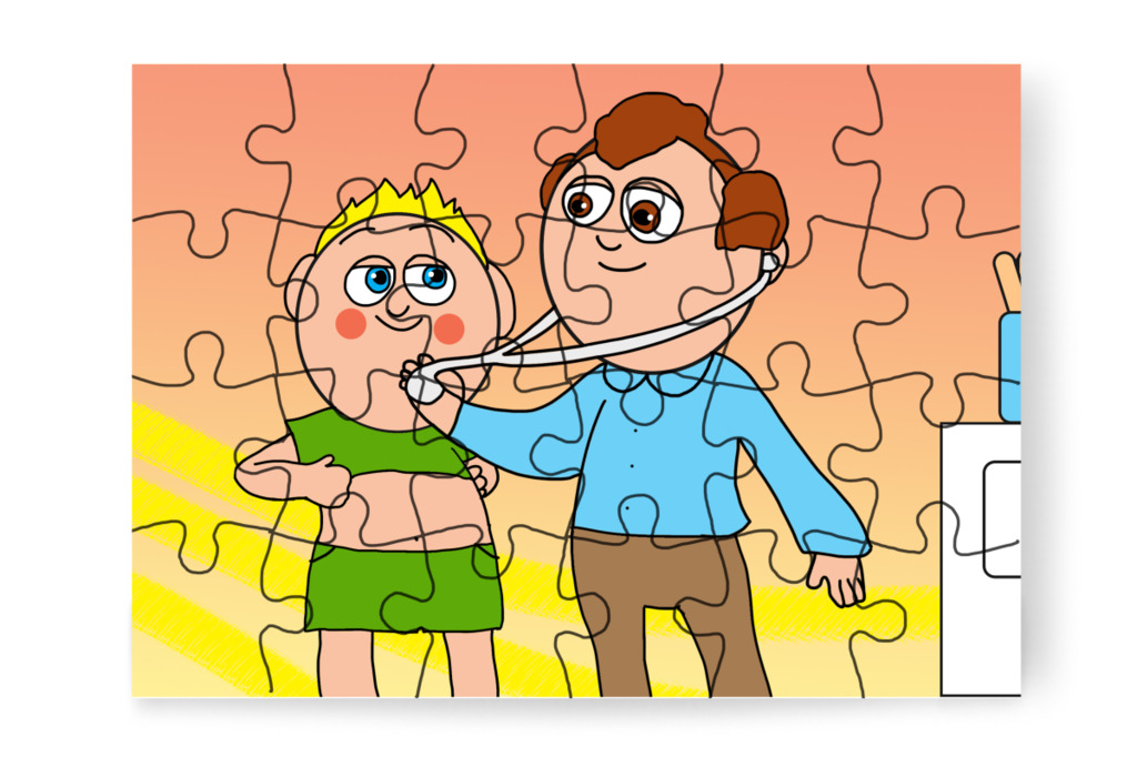 Bátran megy a gyermekorvoshoz – Patrik és a hajvágás puzzle, 24 darab [TC44-02-P24]