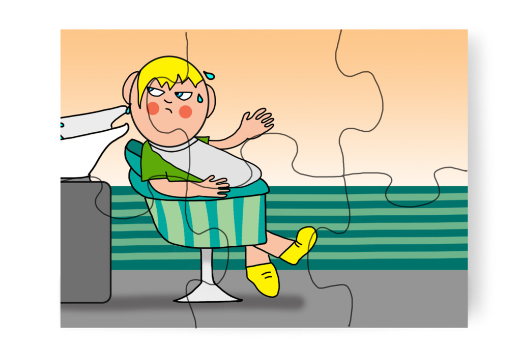 Nem szereti a vizes haját – Patrik és a hajvágás puzzle, 6 darab [TC44-09-P06]