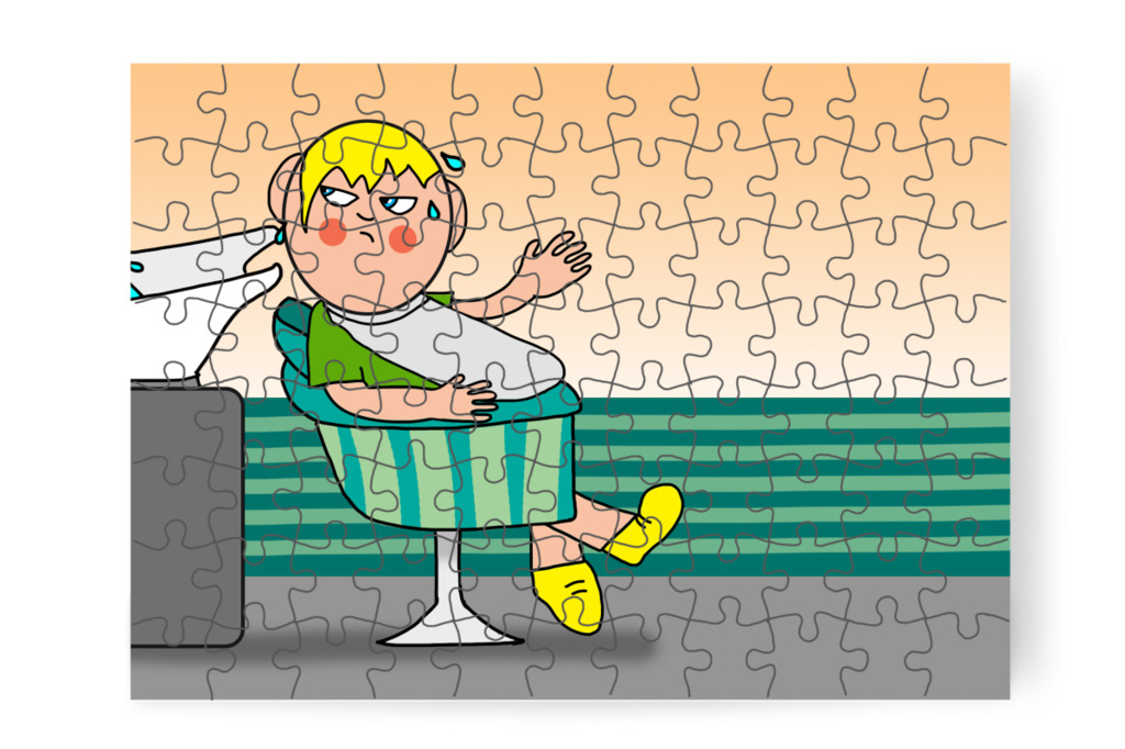 Nem szereti a vizes haját – Patrik és a hajvágás puzzle, 88 darab [TC44-09-P88]