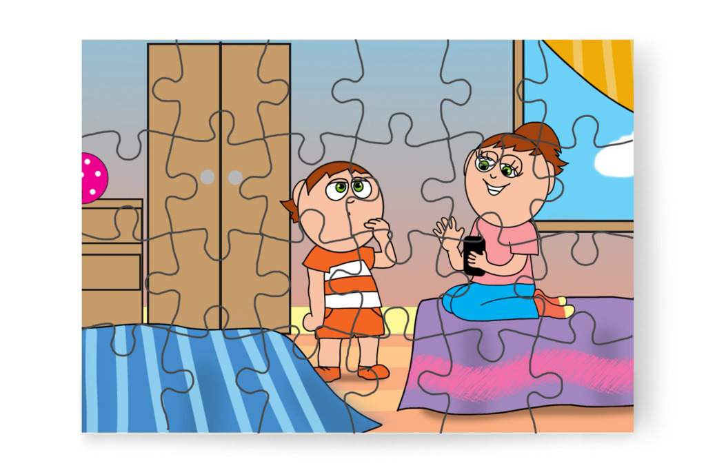 Izabella a telefonján játszik – Ádám és a mobiltelefon puzzle, 24 darab [TC43-05-P24]