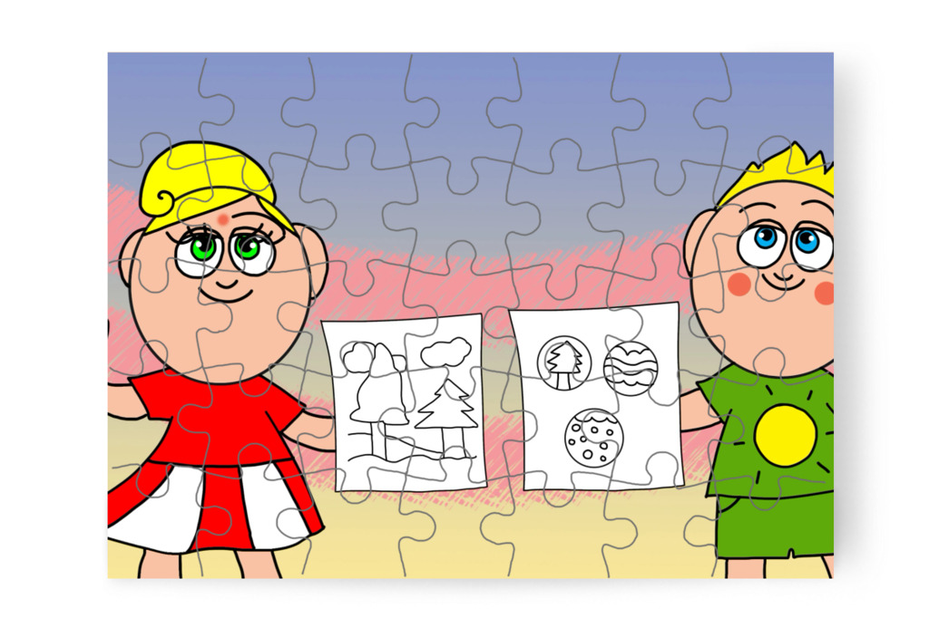 Színezőt és díszt is készítenek – Ádám és az elveszett Mikulás-csomag puzzle, 35 darab [TC48-29-P35]
