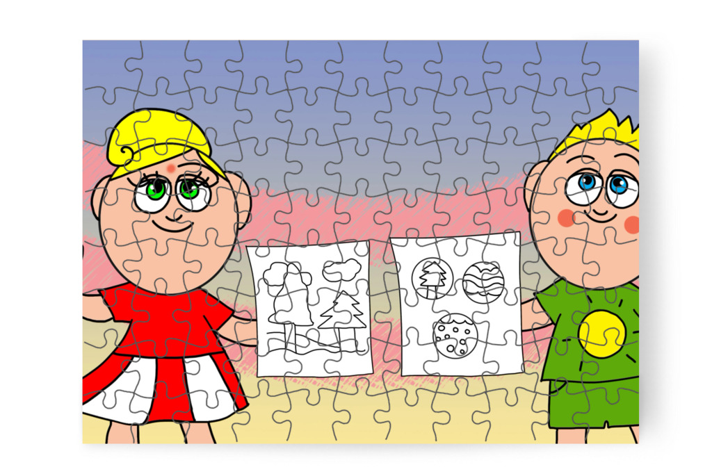 Színezőt és díszt is készítenek – Ádám és az elveszett Mikulás-csomag puzzle, 88 darab [TC48-29-P88]