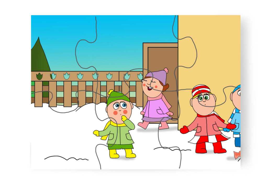 Az ajtónál új csomagot találnak – Ádám és az elveszett Mikulás-csomag puzzle, 6 darab [TC48-32-P06]
