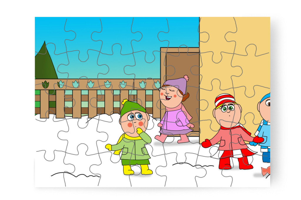 Az ajtónál új csomagot találnak – Ádám és az elveszett Mikulás-csomag puzzle, 35 darab [TC48-32-P35]