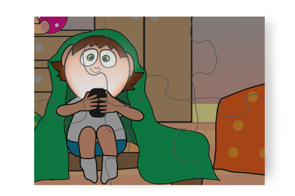 Éjszakai játék a mobilon – Ádám és a mobiltelefon puzzle, 6 darab [TC43-12-P06]