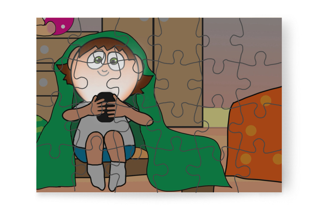 Éjszakai játék a mobilon – Ádám és a mobiltelefon puzzle, 24 darab [TC43-12-P24]