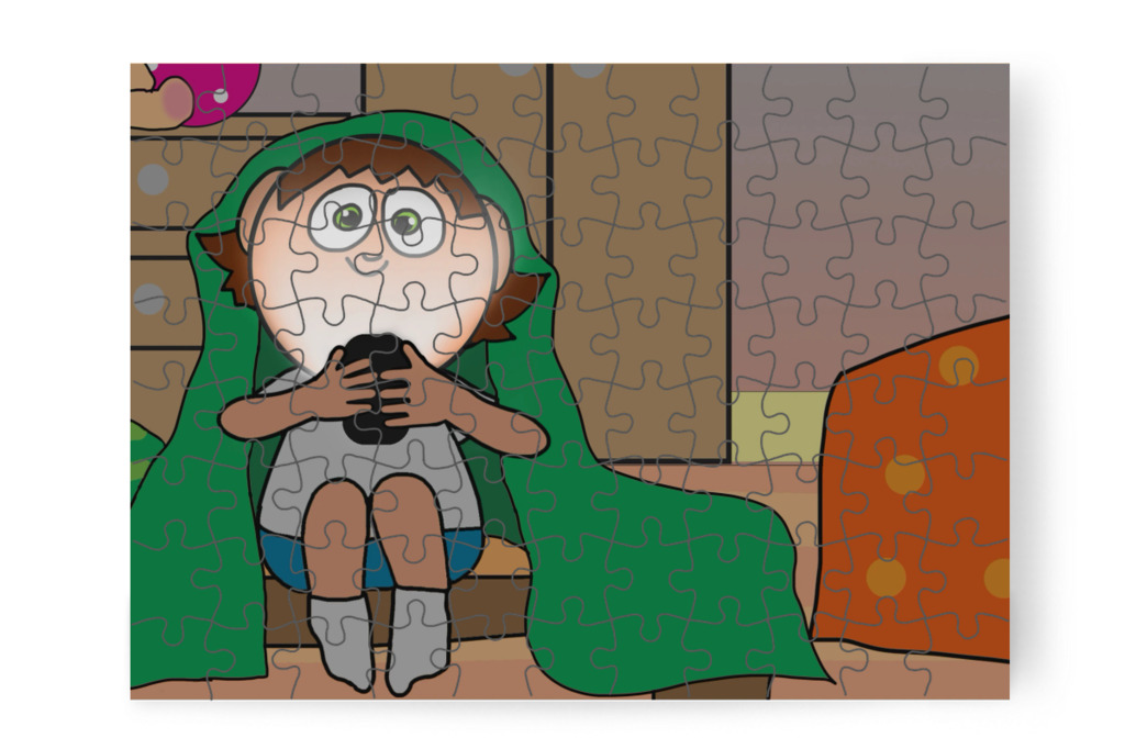 Éjszakai játék a mobilon – Ádám és a mobiltelefon puzzle, 88 darab [TC43-12-P88]