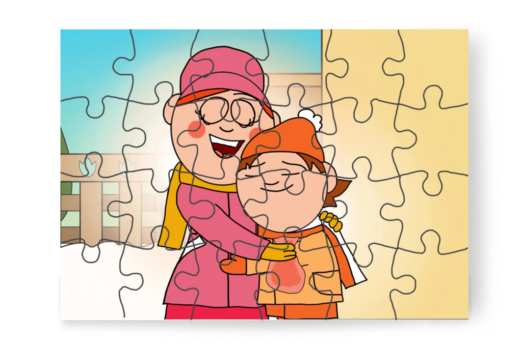 Óvónéni megöleli Ádámot – Ádám és az elveszett Mikulás-csomag puzzle, 24 darab [TC48-38-P24]