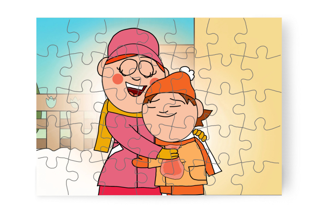 Óvónéni megöleli Ádámot – Ádám és az elveszett Mikulás-csomag puzzle, 35 darab [TC48-38-P35]