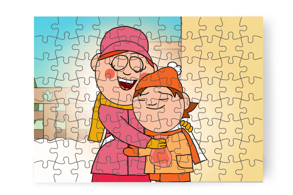 Óvónéni megöleli Ádámot – Ádám és az elveszett Mikulás-csomag puzzle, 88 darab [TC48-38-P88]