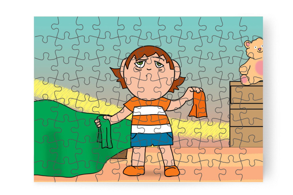A tornanadrágját veszi fel – Ádám és a mobiltelefon puzzle, 88 darab [TC43-23-P88]