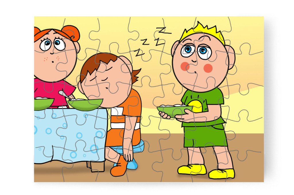 Tízórai közben elalszik – Ádám és a mobiltelefon puzzle, 35 darab [TC43-24-P35]