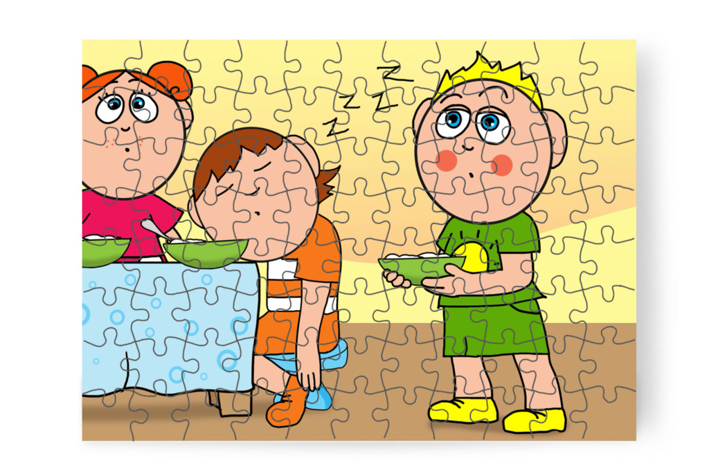 Tízórai közben elalszik – Ádám és a mobiltelefon puzzle, 88 darab [TC43-24-P88]