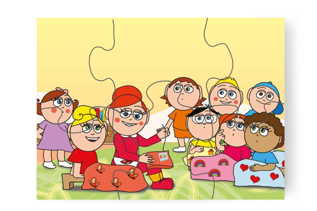 Óvónéni képet varr Kata párnájára – Katának hiányzik az anyukája puzzle, 6 darab [TC14-15-P06]