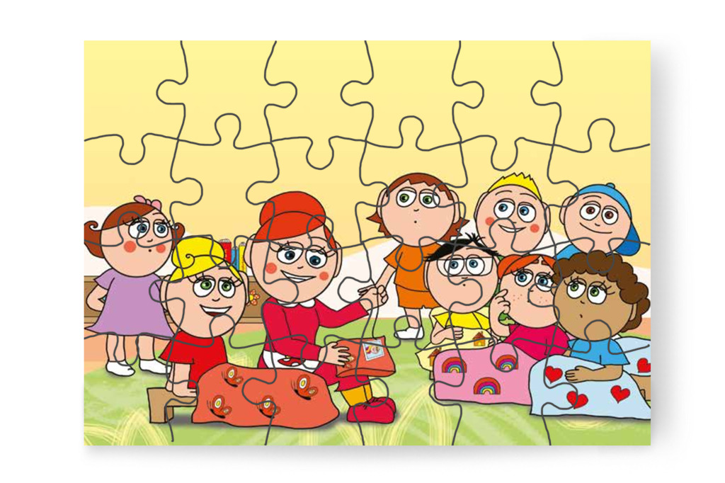 Óvónéni képet varr Kata párnájára – Katának hiányzik az anyukája puzzle, 24 darab [TC14-15-P24]