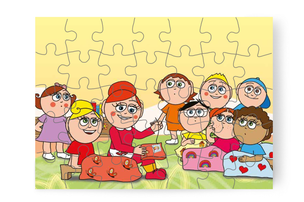 Óvónéni képet varr Kata párnájára – Katának hiányzik az anyukája puzzle, 35 darab [TC14-15-P35]