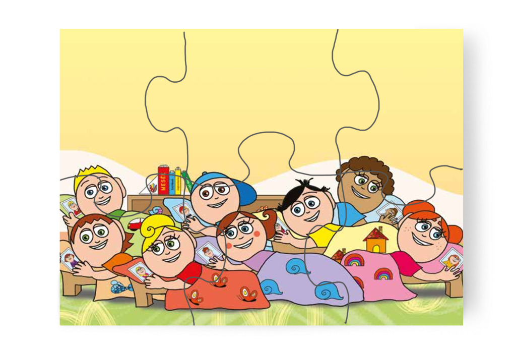 A gyerekek magukhoz ölelik a párnákat – Katának hiányzik az anyukája puzzle, 6 darab [TC14-20-P06]