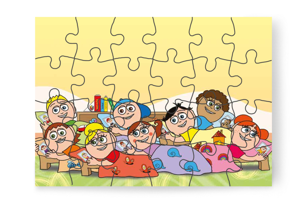 A gyerekek magukhoz ölelik a párnákat – Katának hiányzik az anyukája puzzle, 24 darab [TC14-20-P24]