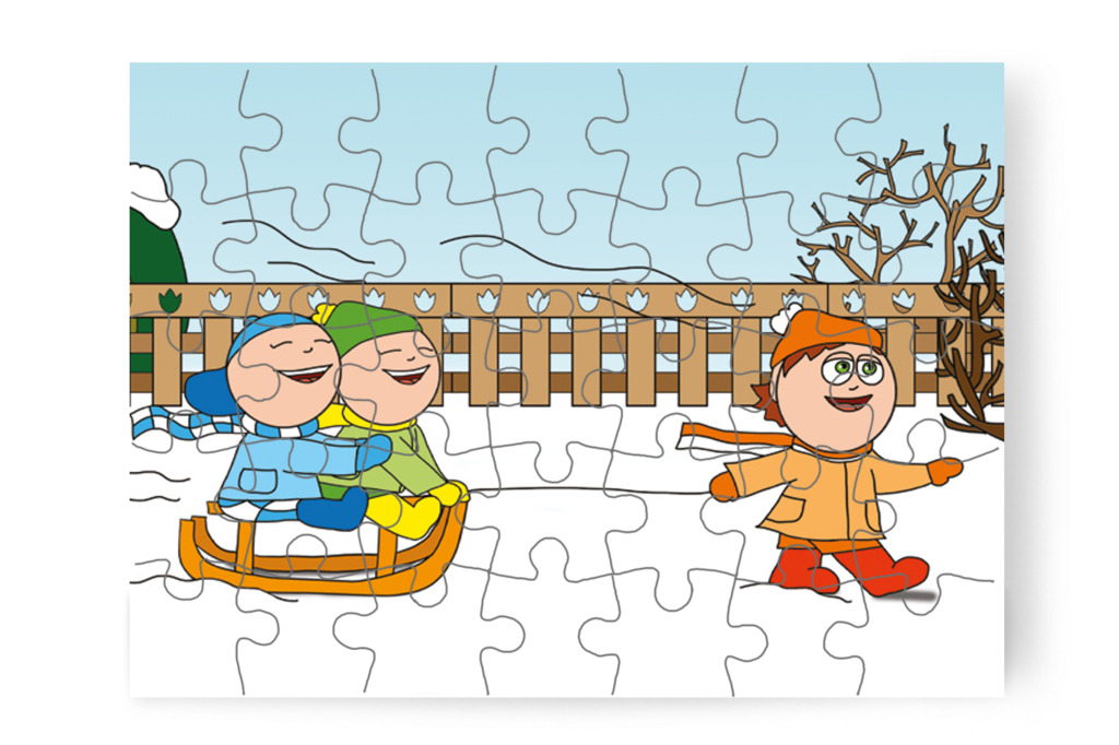 Ádám elhúzza Patrikot és Márkyt – Márky és a Mikulás sapkája puzzle, 35 darab [TC15-03-P35]