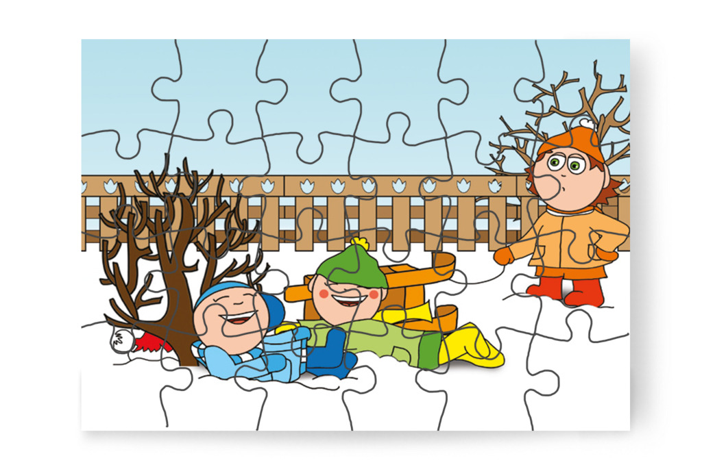 A szánkó az oldalára borul – Márky és a Mikulás sapkája puzzle, 24 darab [TC15-04-P24]