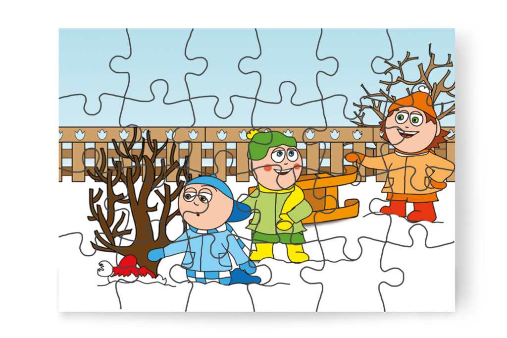 Márky piros sapkát talál a bokor alatt – Márky és a Mikulás sapkája puzzle, 24 darab [TC15-05-P24]