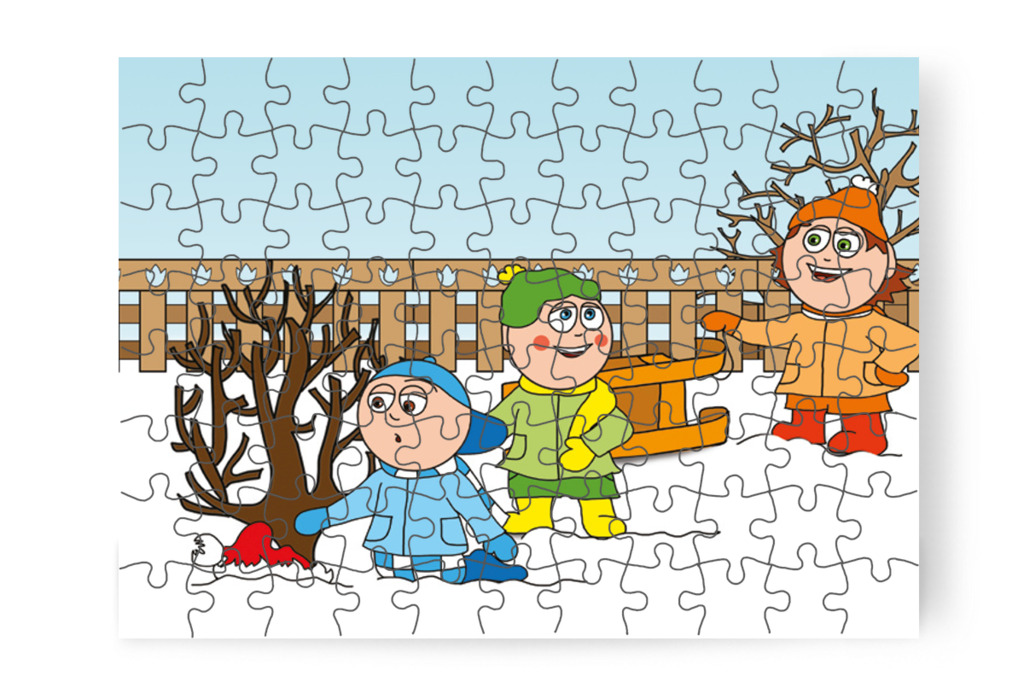 Márky piros sapkát talál a bokor alatt – Márky és a Mikulás sapkája puzzle, 88 darab [TC15-05-P88]
