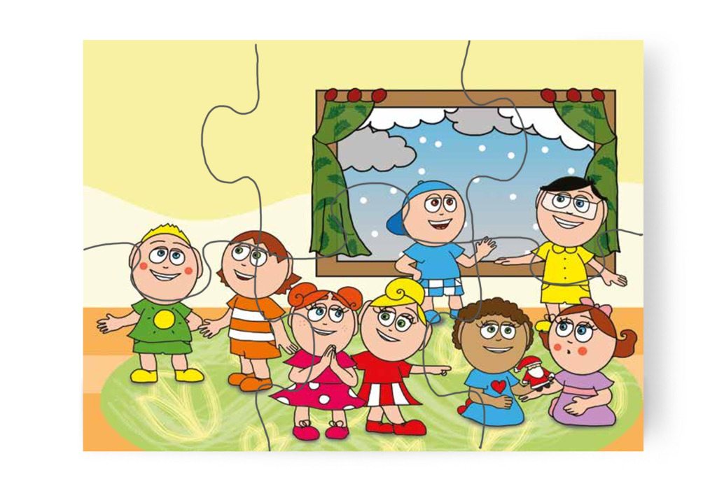 A gyerekek várják a karácsonyfa díszítését – Óvónéni és a karácsonyfa puzzle, 6 darab [TC16-01-P06]
