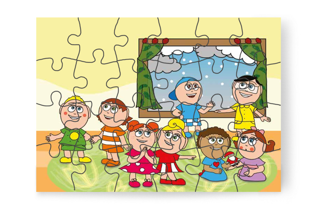 A gyerekek várják a karácsonyfa díszítését – Óvónéni és a karácsonyfa puzzle, 24 darab [TC16-01-P24]