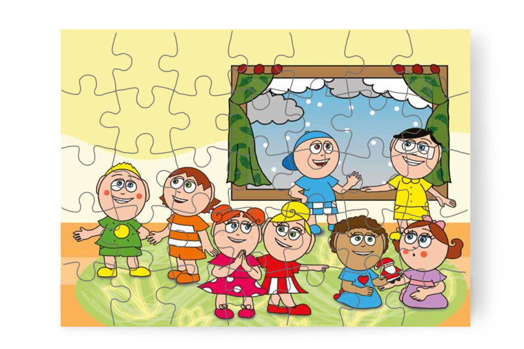 A gyerekek várják a karácsonyfa díszítését – Óvónéni és a karácsonyfa puzzle, 35 darab [TC16-01-P35]