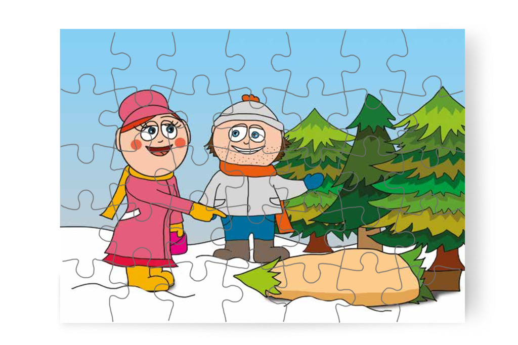 Óvónéni kiválasztja a karácsonyfát – Óvónéni és a karácsonyfa puzzle, 35 darab [TC16-02-P35]