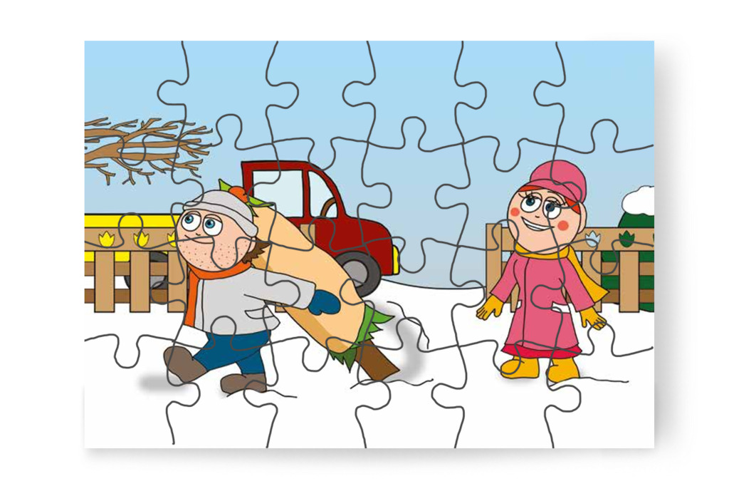 Az árus az óvoda udvarára hozza a fát – Óvónéni és a karácsonyfa puzzle, 24 darab [TC16-03-P24]