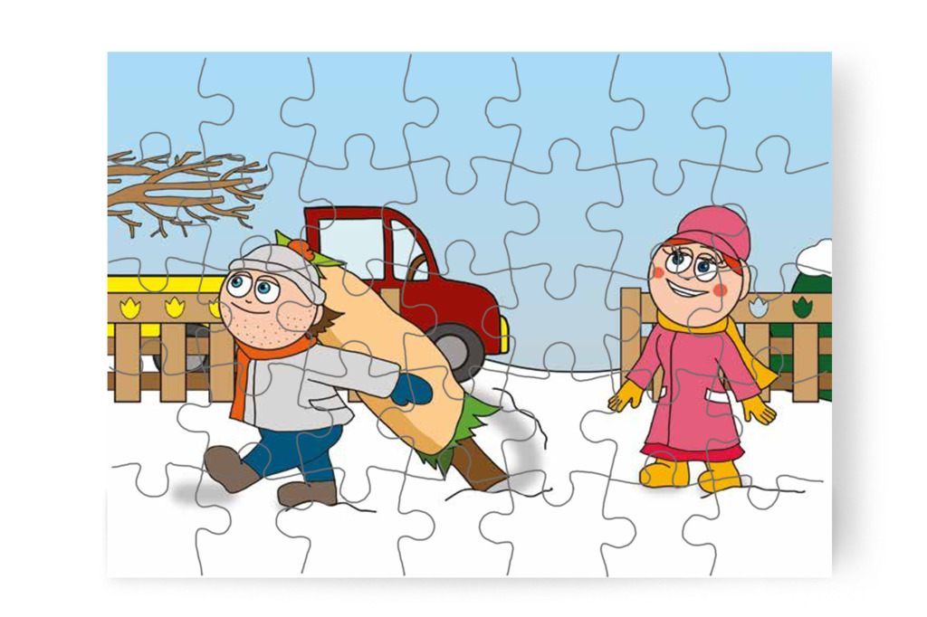 Az árus az óvoda udvarára hozza a fát – Óvónéni és a karácsonyfa puzzle, 35 darab [TC16-03-P35]