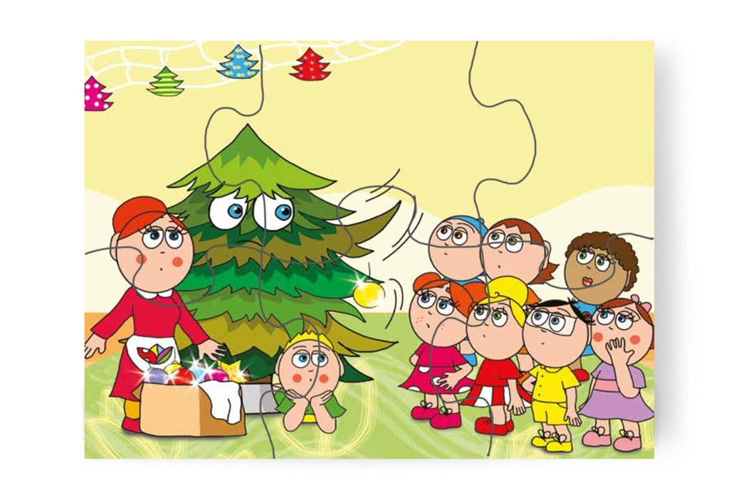 A karácsonyfa lerázza az első díszt – Óvónéni és a karácsonyfa puzzle, 6 darab [TC16-11-P06]
